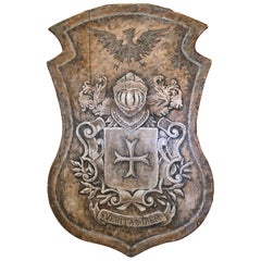 19th Century Italian Carved Painted Wall Hanging Shield with Family Crest