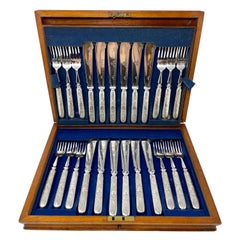 Antike englische viktorianische Elkington & Co. Sheffield Silver Fischservice im Etui