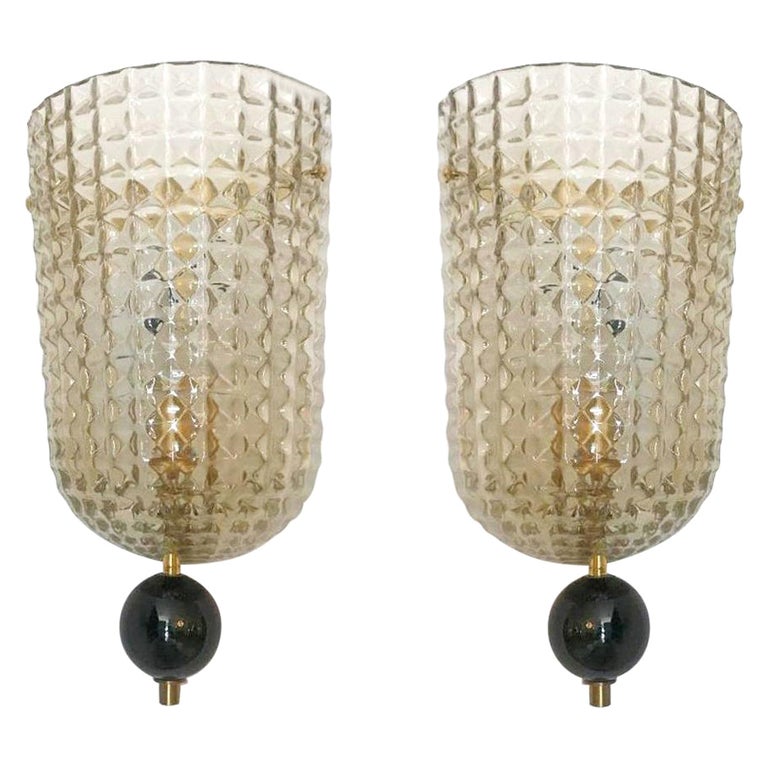 Pair of Art Deco Style Murano Glass Demilune Wall Lights, in Stock For Sale