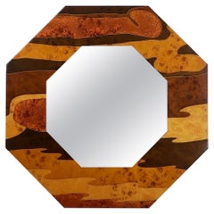 French Marquetry Octogonal Mirror by Jean-Claude Mahey for Romeo