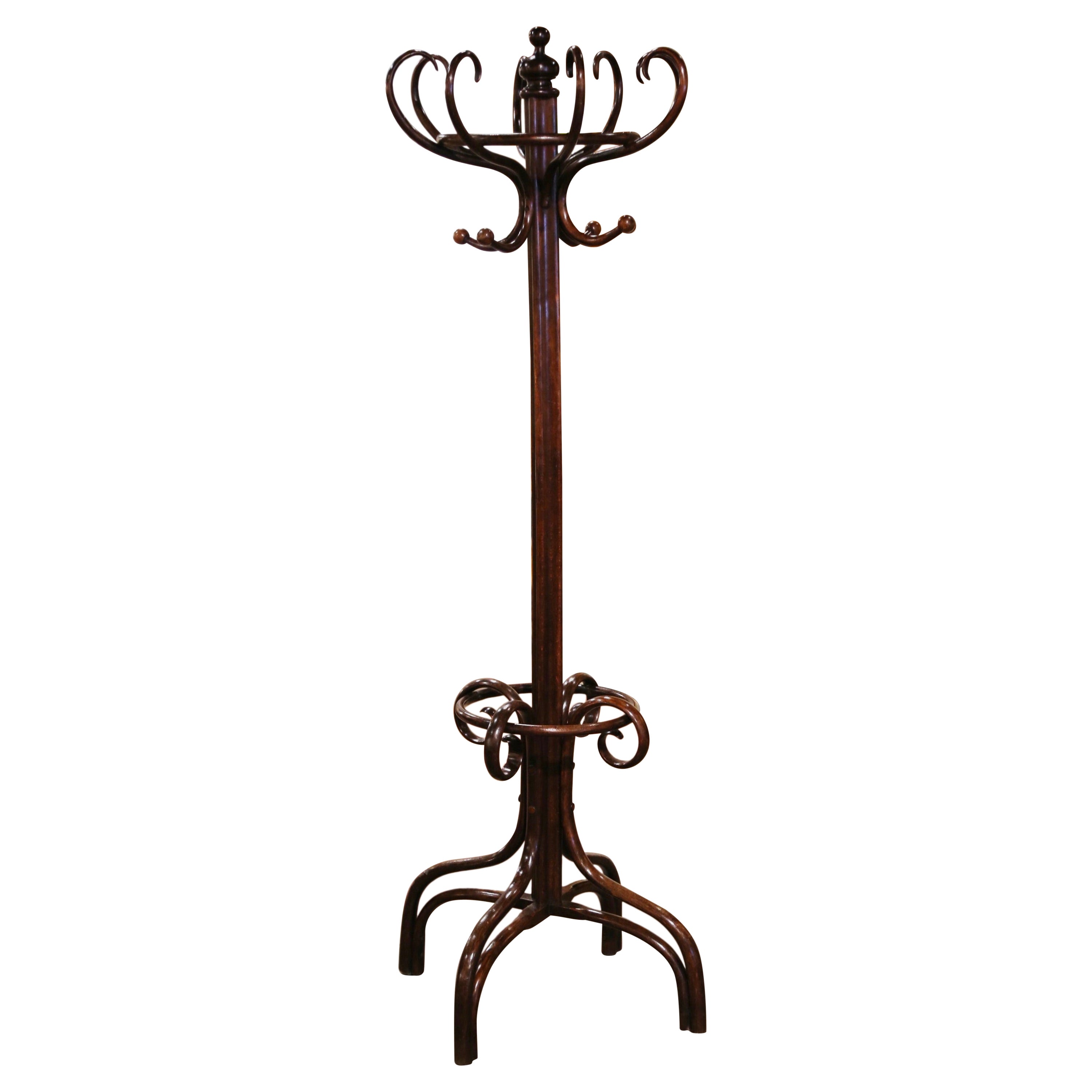 Early 20th Century Carved Bentwood Coat Rack Stand Thonet Style