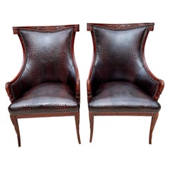 Pair Grosfeld House Chairs in Crocodile Leather and Nail Head Details