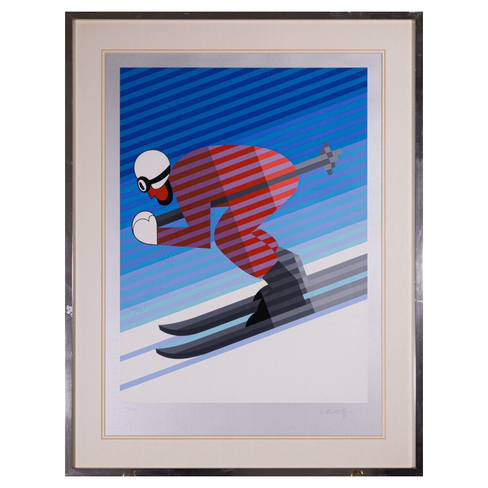 Victor Vasarely Downhill Racer Op Art Signed Screenprint 76/300 Framed 1983