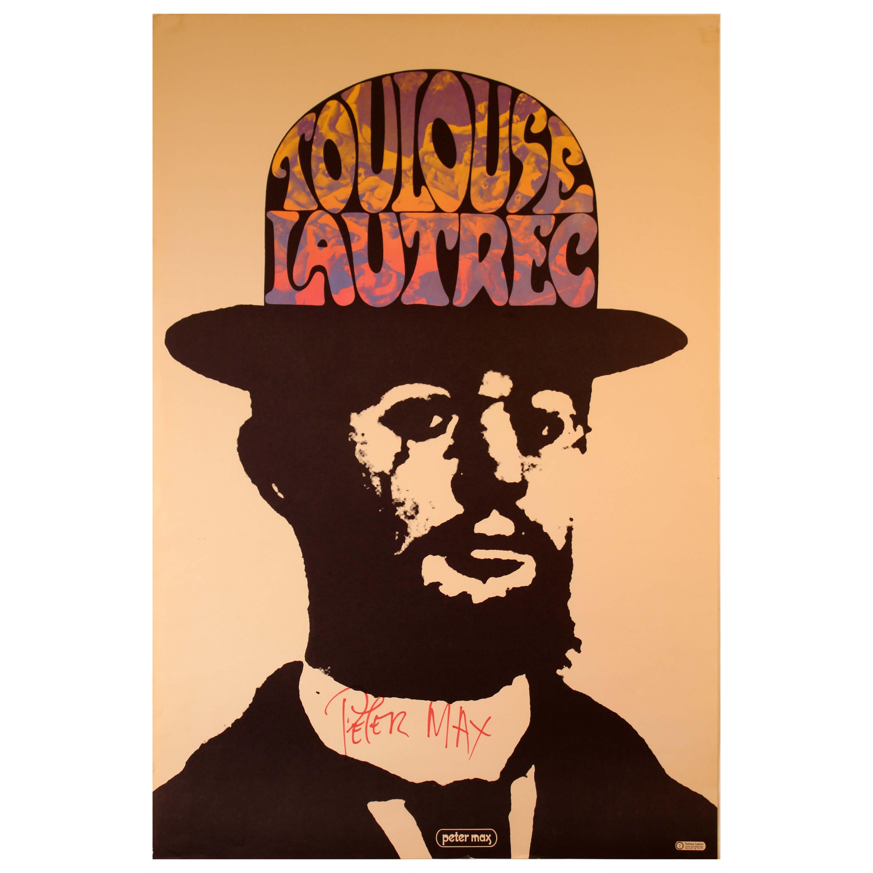 Signierte Pop-Art-Retro-Vintage-Lithographie von Peter Max Toulouse Lautrec, 1967 im Angebot