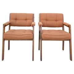 Vintage 1980s, Set of 2 Orange Mid-Century Modern Style Accent Chairs