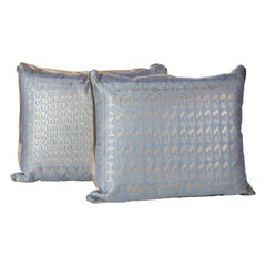 Pair of Fortuny Cushions in Blue and Silvery Gold Ashanti Pattern Final Sale