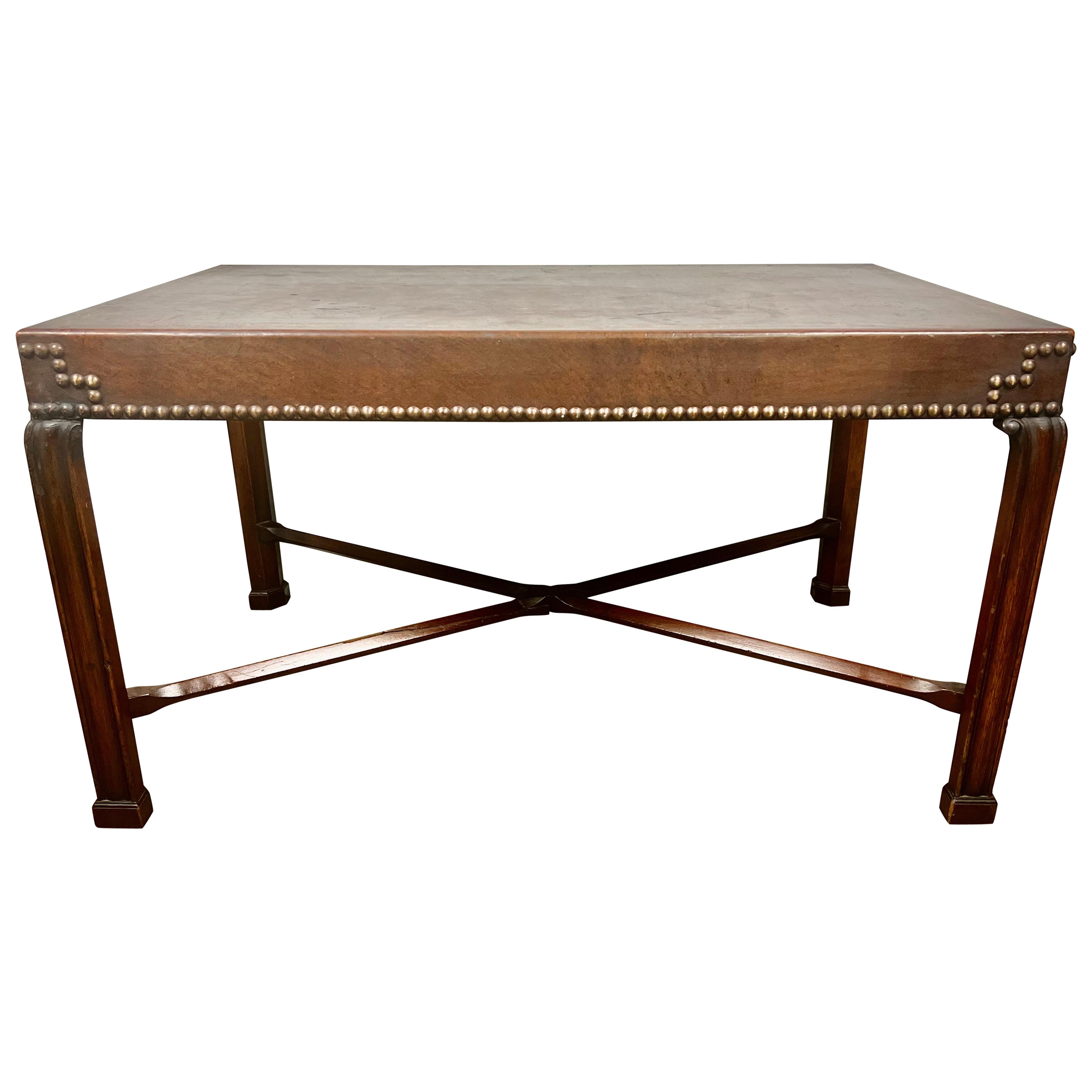Leather Top English Tea Table For Sale