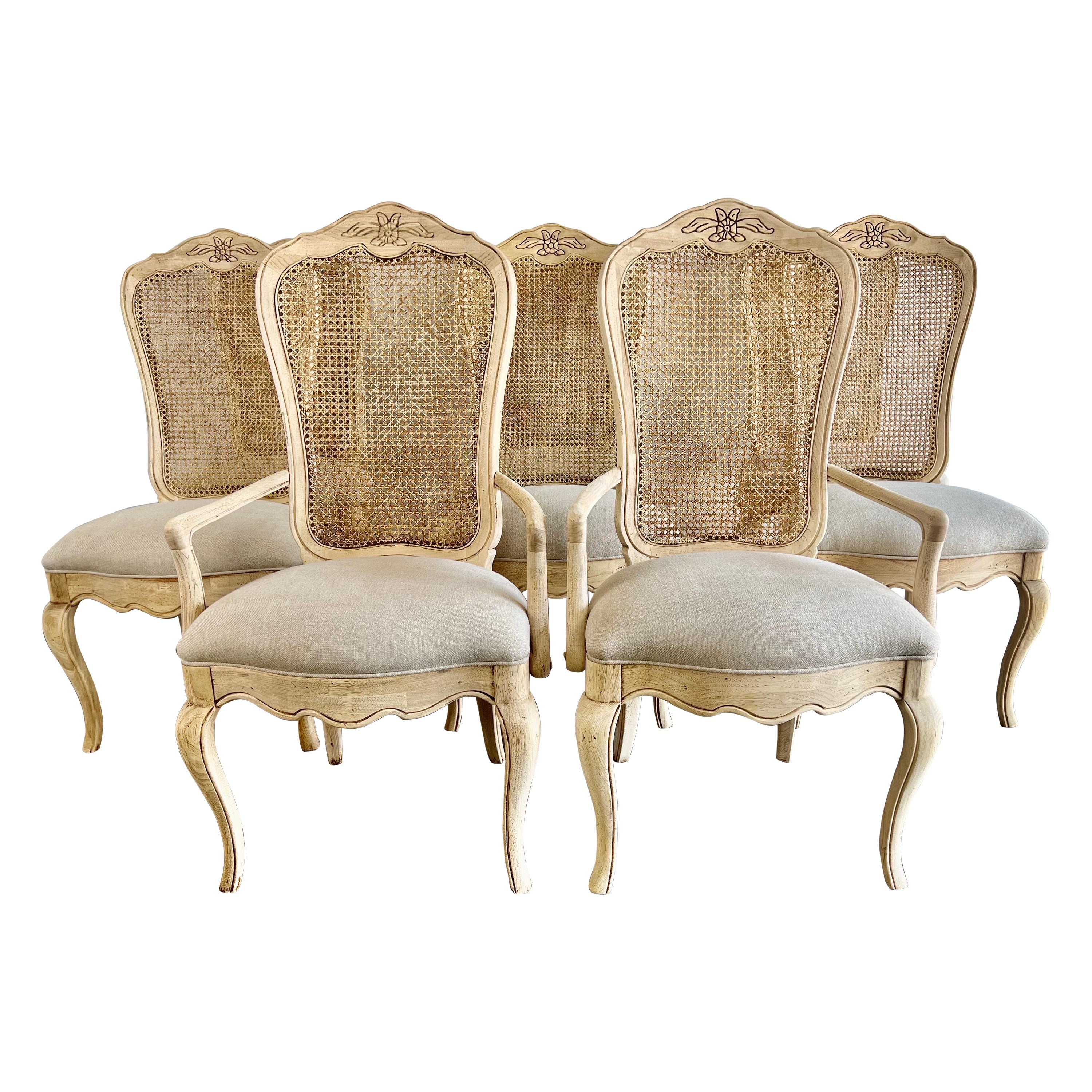 Set of Eight French Cane Back Dining Chairs C. 1930's