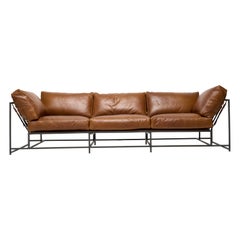 Waxed Cognac Leather & Blackened Steel Sofa