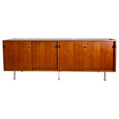 Florence Knoll Walnut and Chrome Credenza