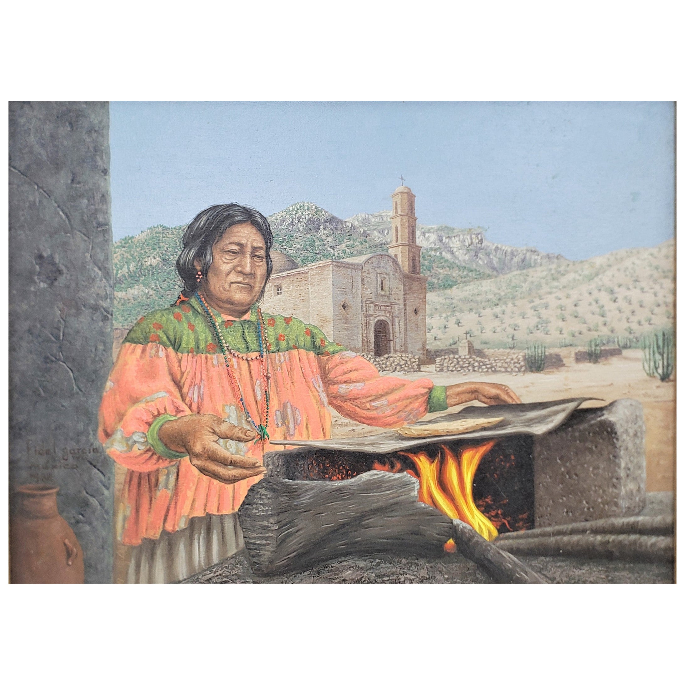 Fidel Garcia M. Pintura original firmada sobre lienzo titulada, "Tarahumara"