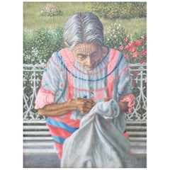 Peinture sur toile signée Fidel Garcia M. intitulée : Bordadora De Huavtla Oax