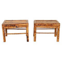 Burnt Bamboo Stools, a Pair