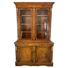 Fantastic Antique Burr Walnut Marquetry Inlaid Ormolu Mounted Bookcase Cabinet