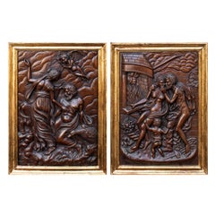 18th Century Pair of Mythological Reliefs in Mahogany Wood