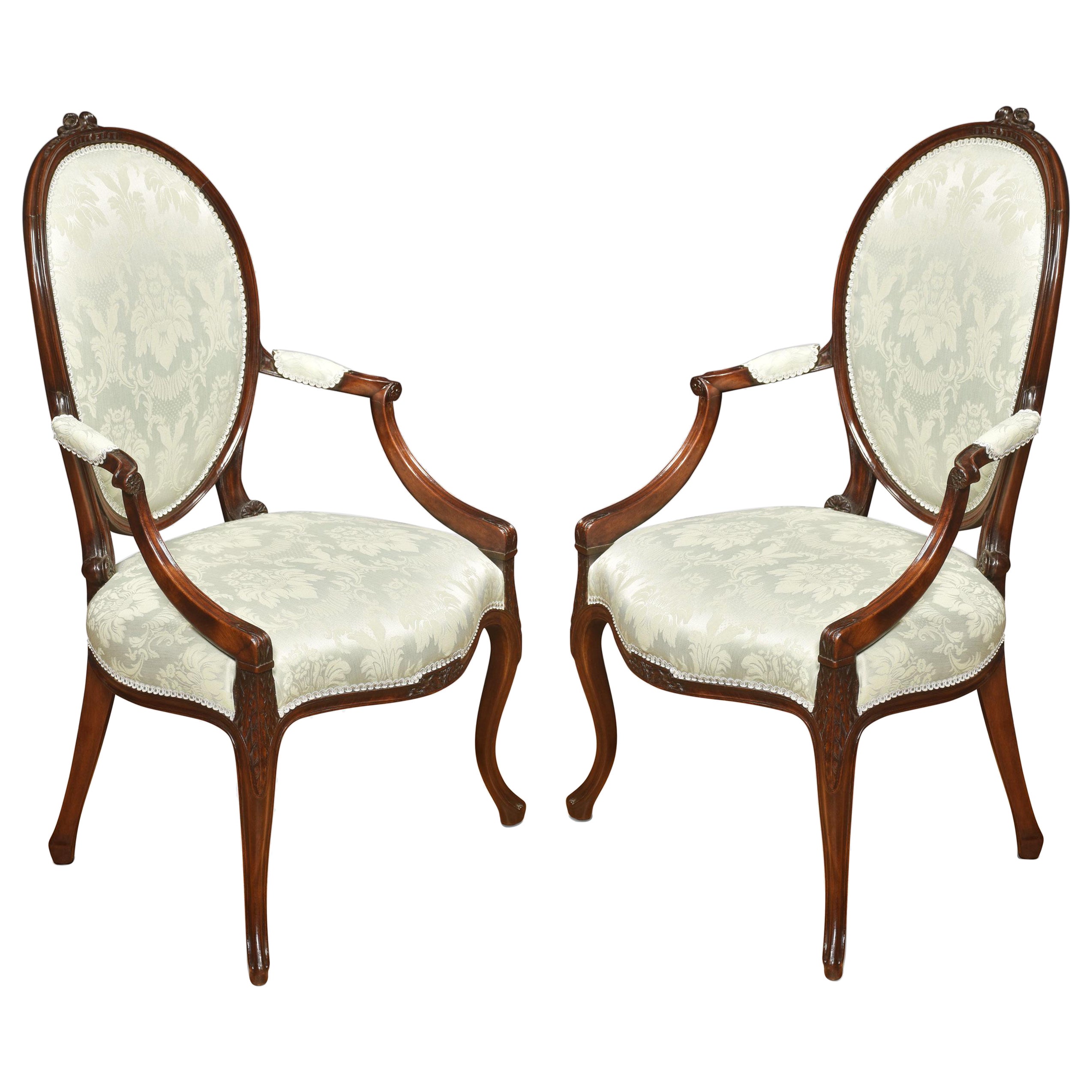 Pair of Hepplewhite Mahogany Framed Armchairs For Sale