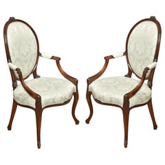Antique Pair of Hepplewhite Mahogany Framed Armchairs