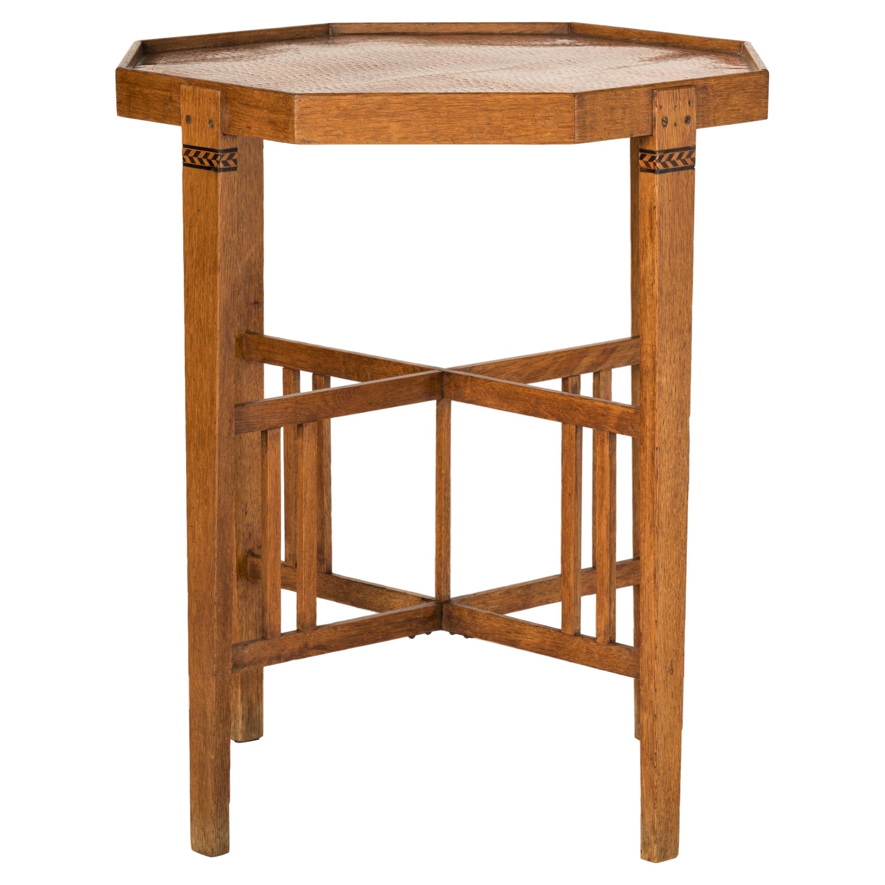 Oak and Copper Viennese Secession Oak Side Table, Austria 1910's For Sale