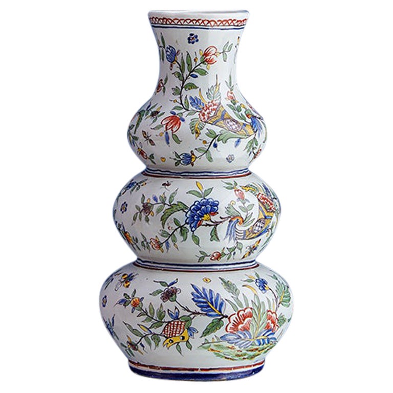 Vintage Ceramic Flower Painted Vase, France, 19th Century