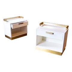 Vintage Pair of White Golden Night Stands by Luciano Frigerio, Italy 1970