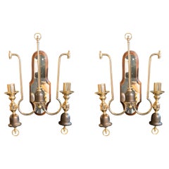 Vintage 1970s Spanish Pair of Sconces in Gilded Metal and Wood