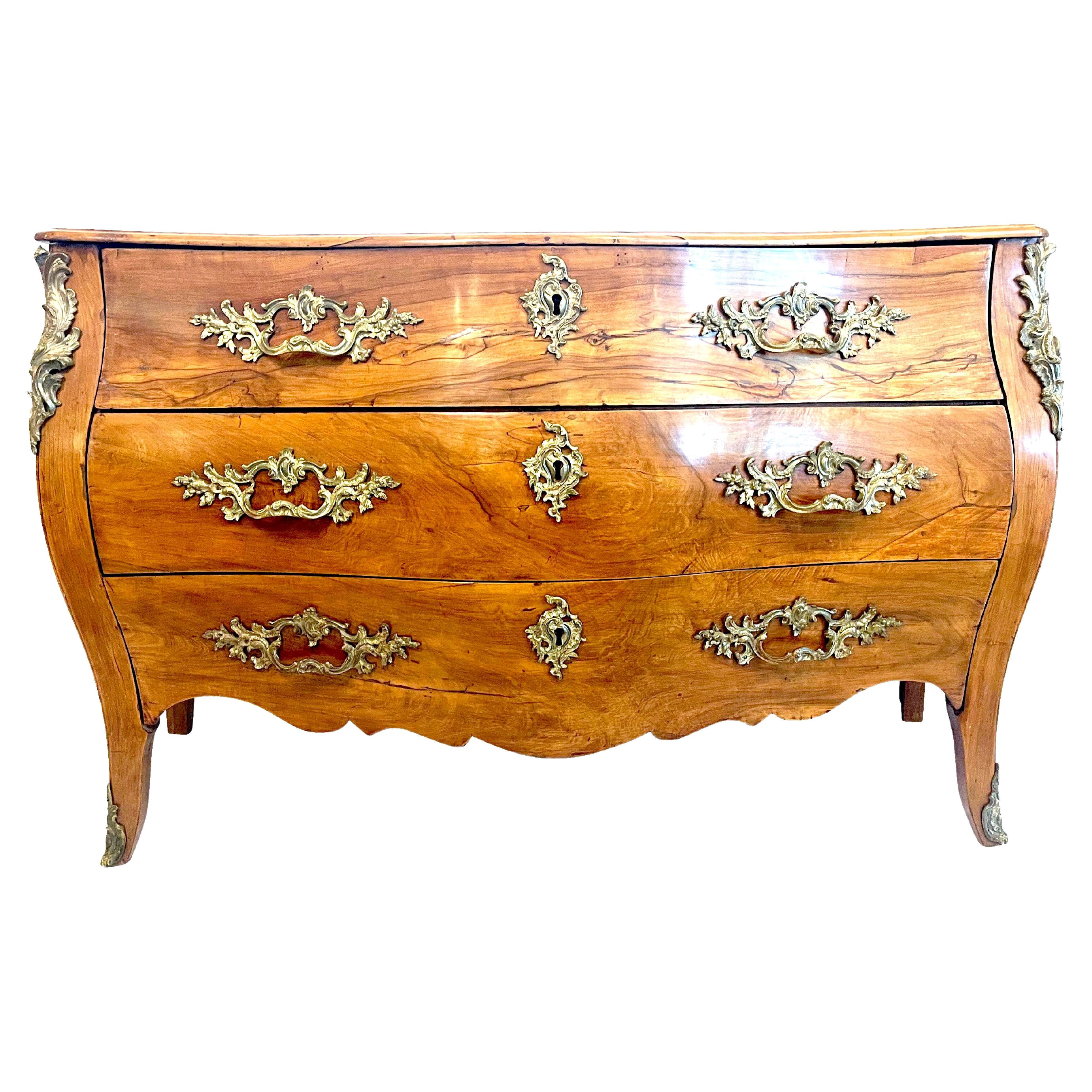 18th Century, French, Walnut Commode/ Chest with Gilt Bronze Hardware  For Sale