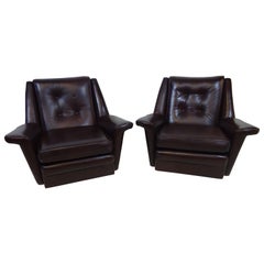 Retro 1960's Brown Leather Lounge Chairs