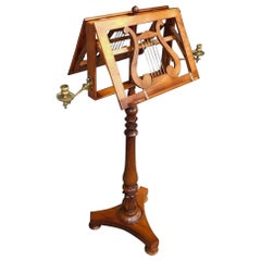 English Walnut Tripod Telescopic Music Stand with Orig. Candle Holders, C. 1820