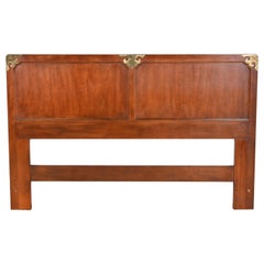 Vintage Hollywood Regency Campaign Style Queen Size Headboard Attributed to Henredon