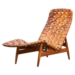 1950s, brown beech and leather Lounge Chair by Arne Vodder for Bovirke