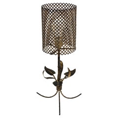 French Faux Bamboo Foliage Tripod Table Lamp in Gilt Metal, 1940s