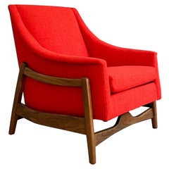Mid-Century Modern Rocker Lounge Chair by Paola, New Red/Orange Upholstery
