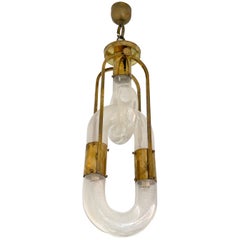 Brass Pendant Light Murano Glass by Aldo Nason for Mazzega, Italy, 1970s