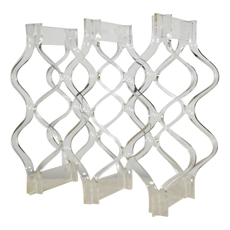 Vintage MidCentury Modern Sculpted Lucite or Plexiglass Wine Rack For