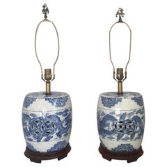 Blue & White Asian Lamps Set of 2