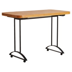 Vintage Postmodern Metal Desk With Birch Top, France 20th Century