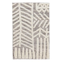 Alfombra moderna de lana gris de estilo marroquí hecha a mano a medida