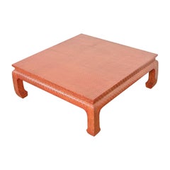 Baker Furniture Hollywood Regency Red Lacquered Grasscloth Coffee Table