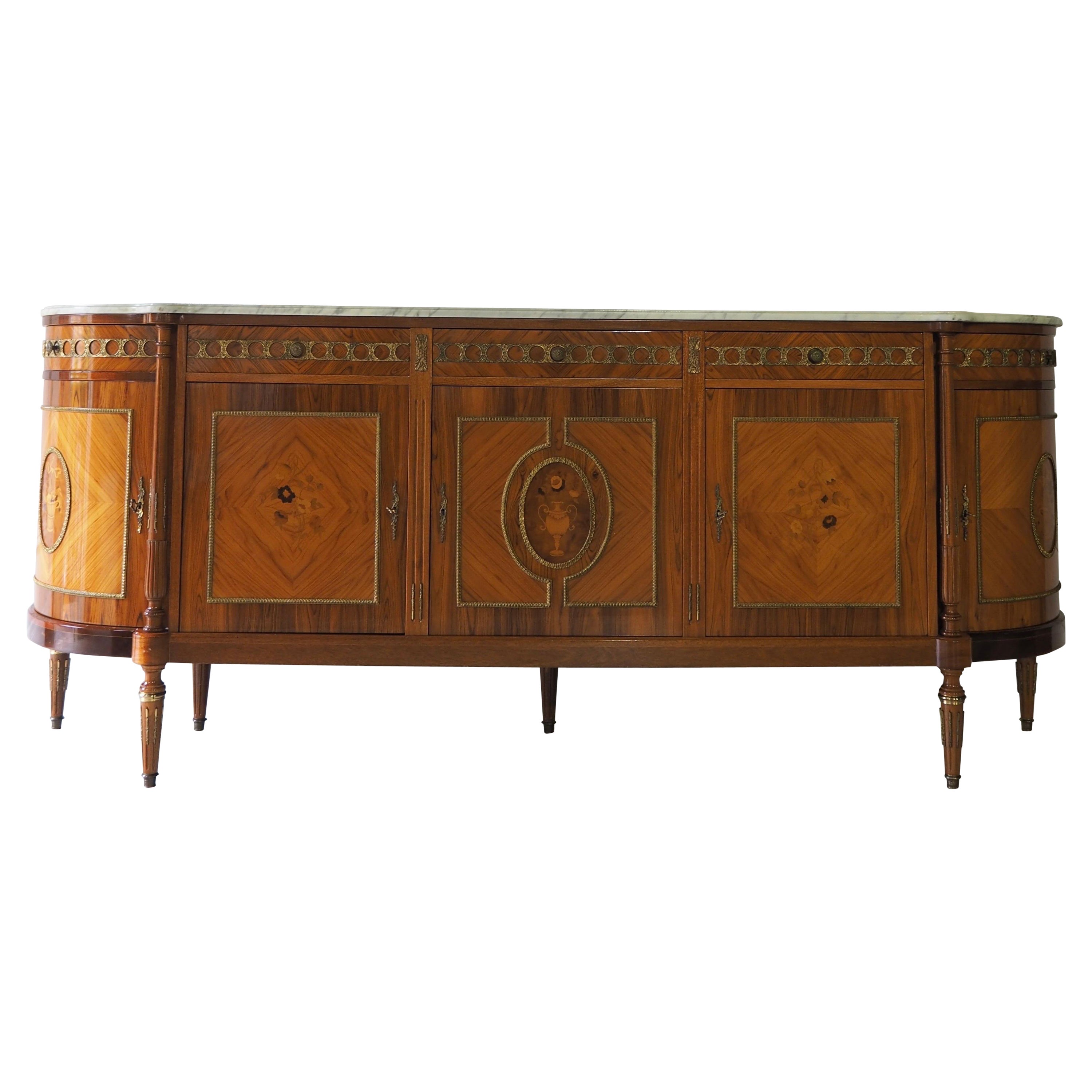 Large French Louis XVI Style Mahogany Sideboard Buffet Marble Top For Sale
