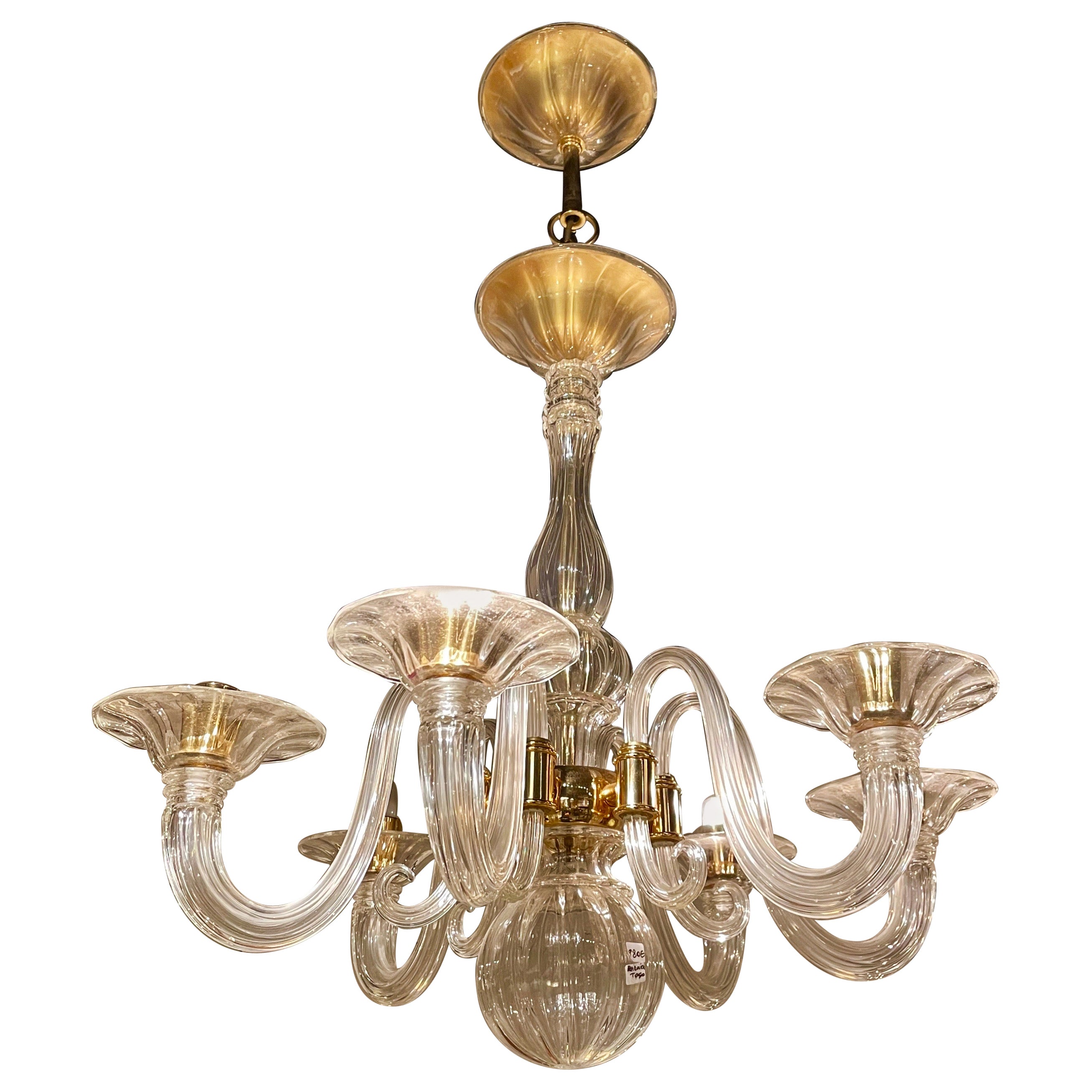 Fine Murano Glass Chandelier Signed Barovier and Toso, Italy, 1980