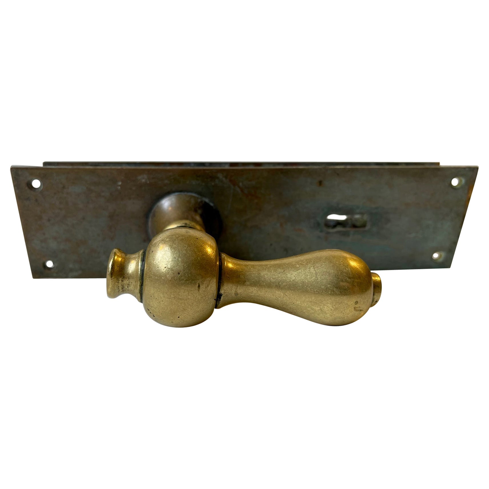 Bauhaus Era Door Handle Set in Bronze and Brass, 1930s, 1 Set For Sale