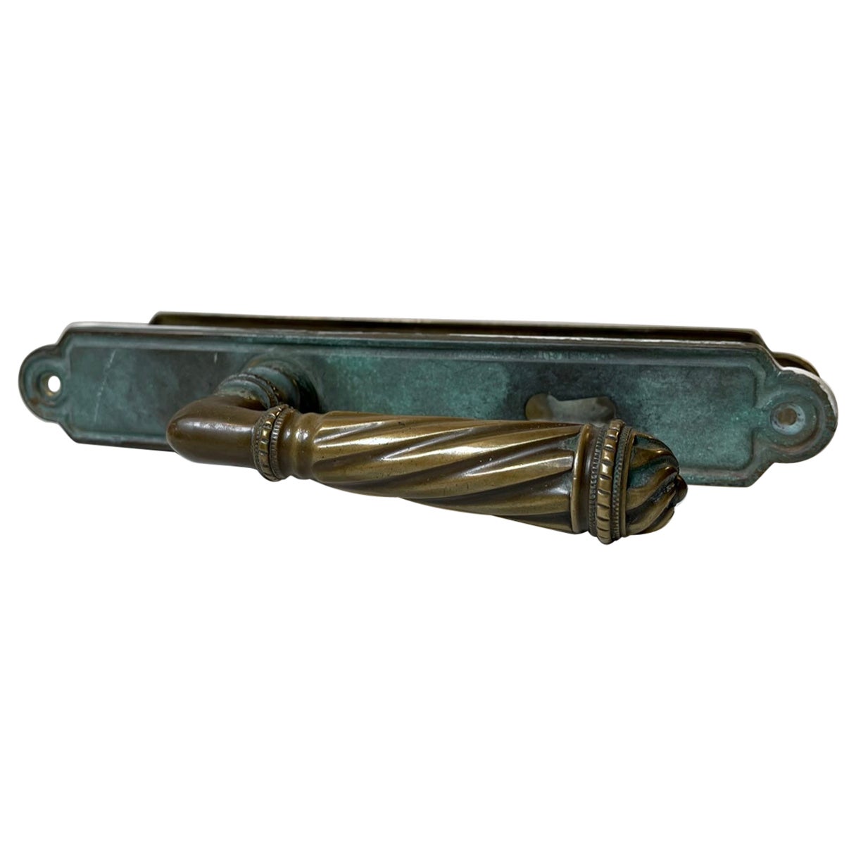Vintage Becchetti Angelo Bal Door Handle Set in Patinated Brass, Italy, 1940s For Sale