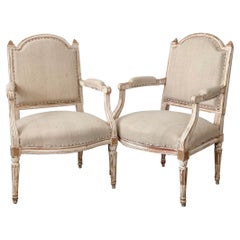 Antique Pair of French Painted Fauteuils in Louis XV Style
