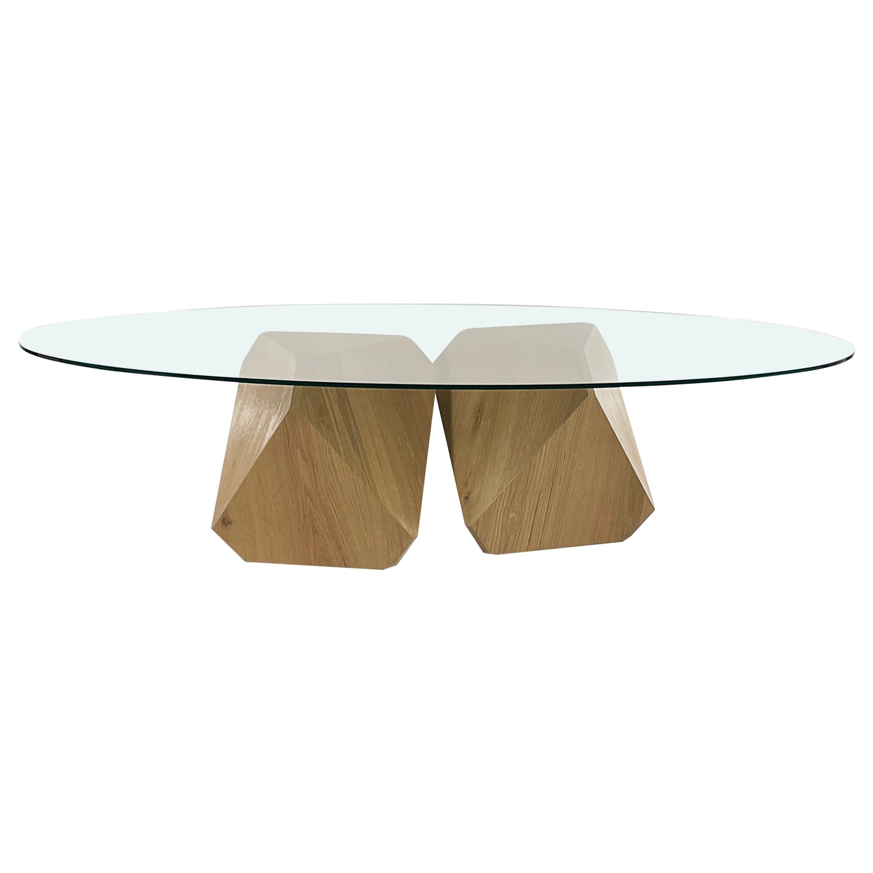 'hal', William Earle's iconic twin pedestal dining table with oval glass For Sale