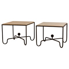 Pair of Large 'Entretoise' Cream Travertine Side Tables by Design Freres