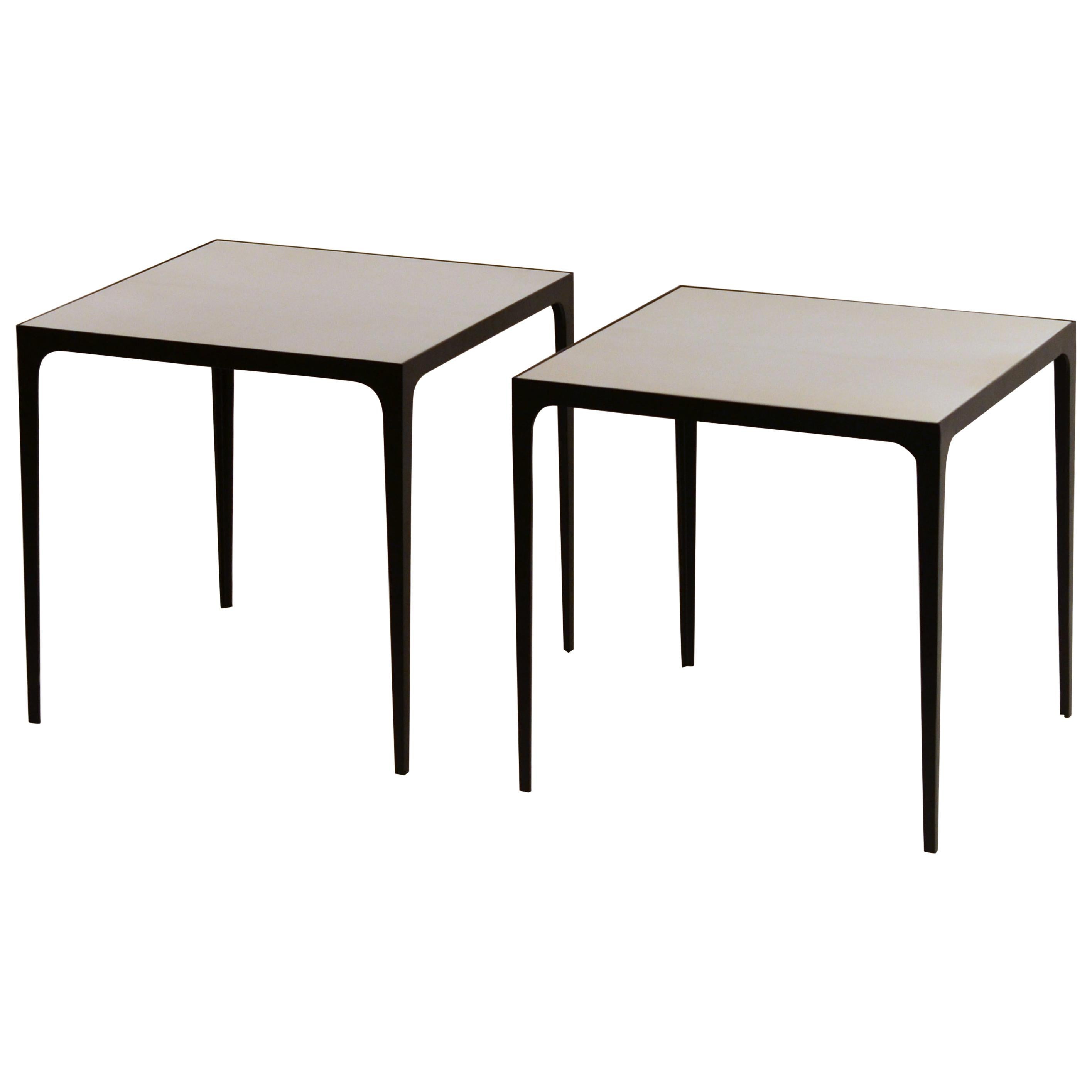 Pair of Large 'Esquisse' Wrought Iron and Parchment Side Tables by Design Frères For Sale