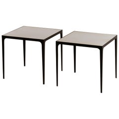 Pair of Large 'Esquisse' Wrought Iron and Parchment Side Tables by Design Frères