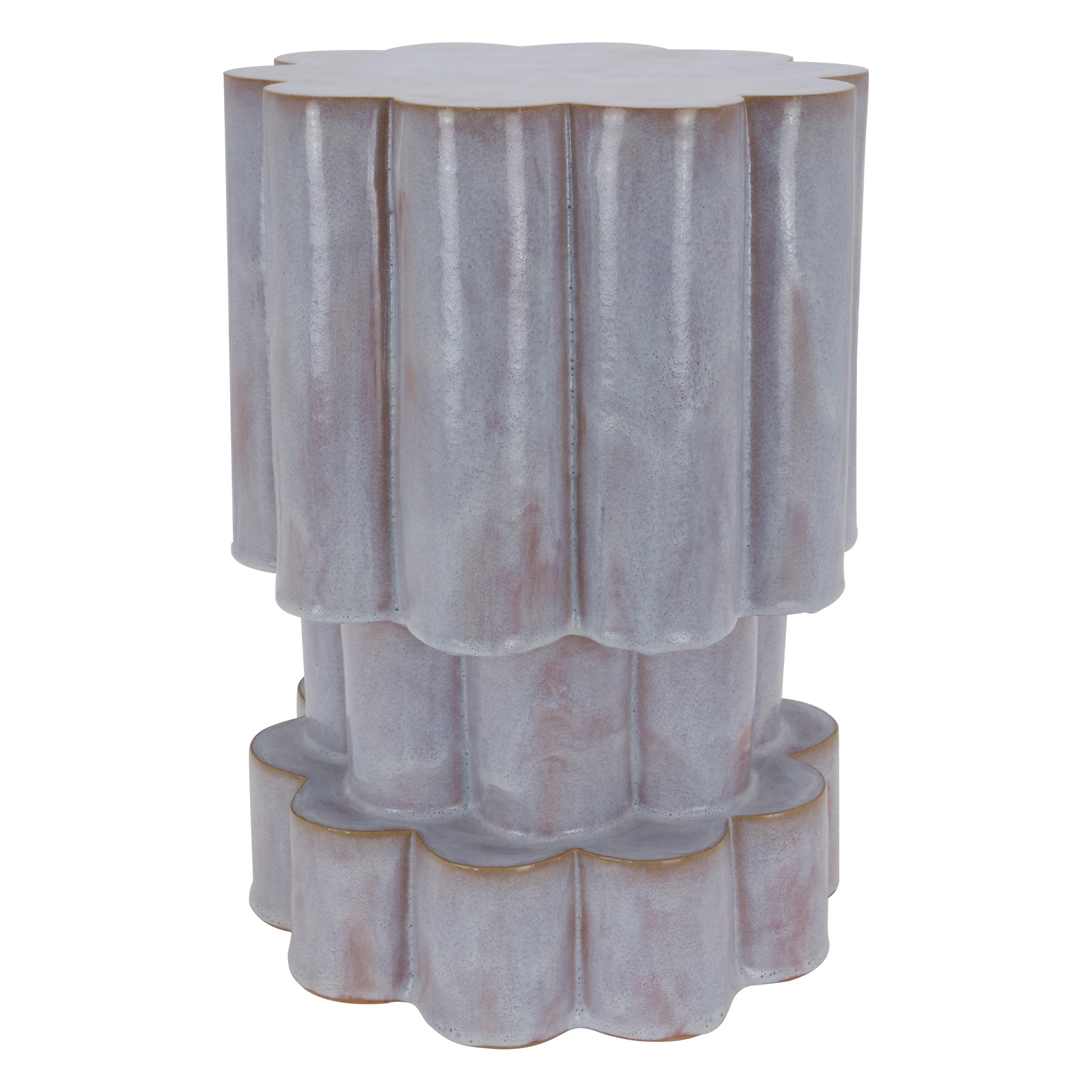 Three-Tier Ceramic Cloud Side Table & Stool in Pink Ice by BZIPPY