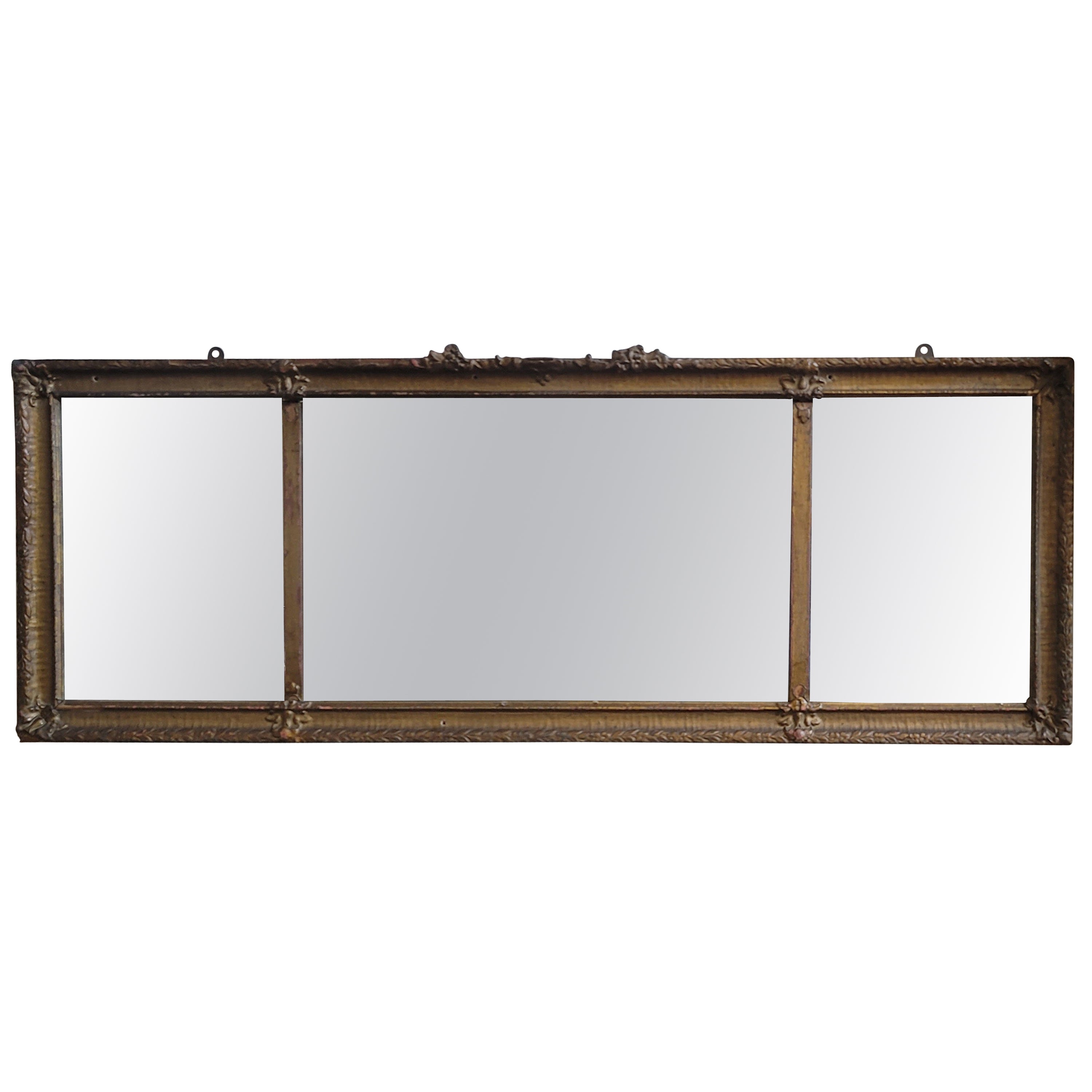 19th Century Trisection Ornate Giltwood Overmantel Fireplace Mirror, Circa 1880s For Sale