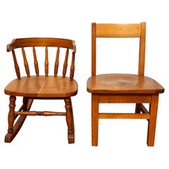 Late 19th Century Child Captain's Rocking Chair and Mid Century Mission Chair